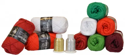 Mayflower Cotton 8/4 Lankapaketti Joulu 6 väriä + 2 Glitter - 11 kpl - Mayflower Cotton 8/4 Lankapaketti Joulu 9 väriä + 2 Glitter - 11 kpl