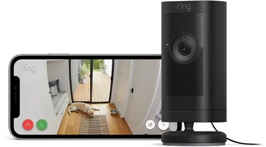 Ring Stick Up Cam Pro ulkokäyttöön tarkoitettu turvakamera virtaliitännällä, musta